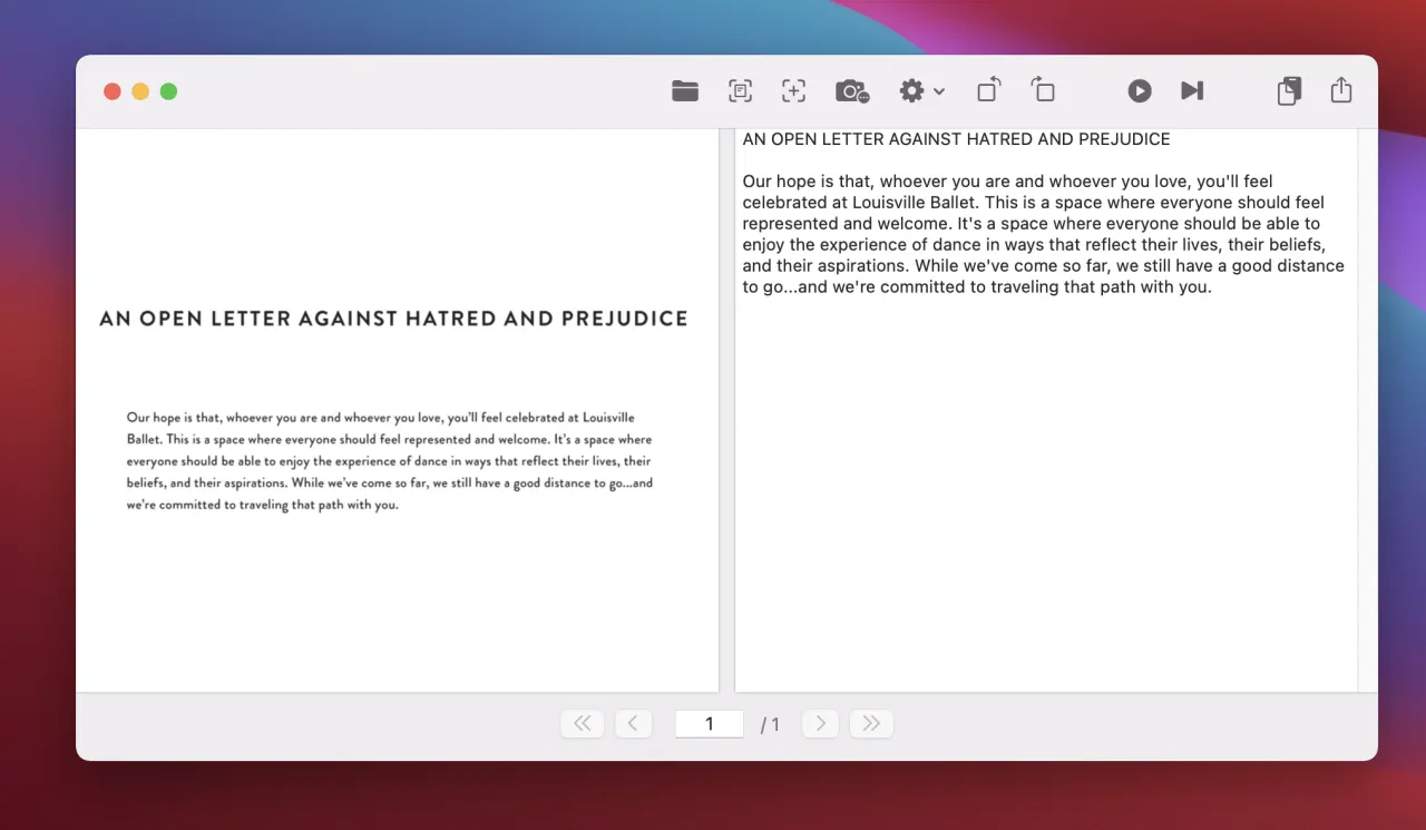 OwlOCR Mac OCR app recognizing text from a scanned PDF
