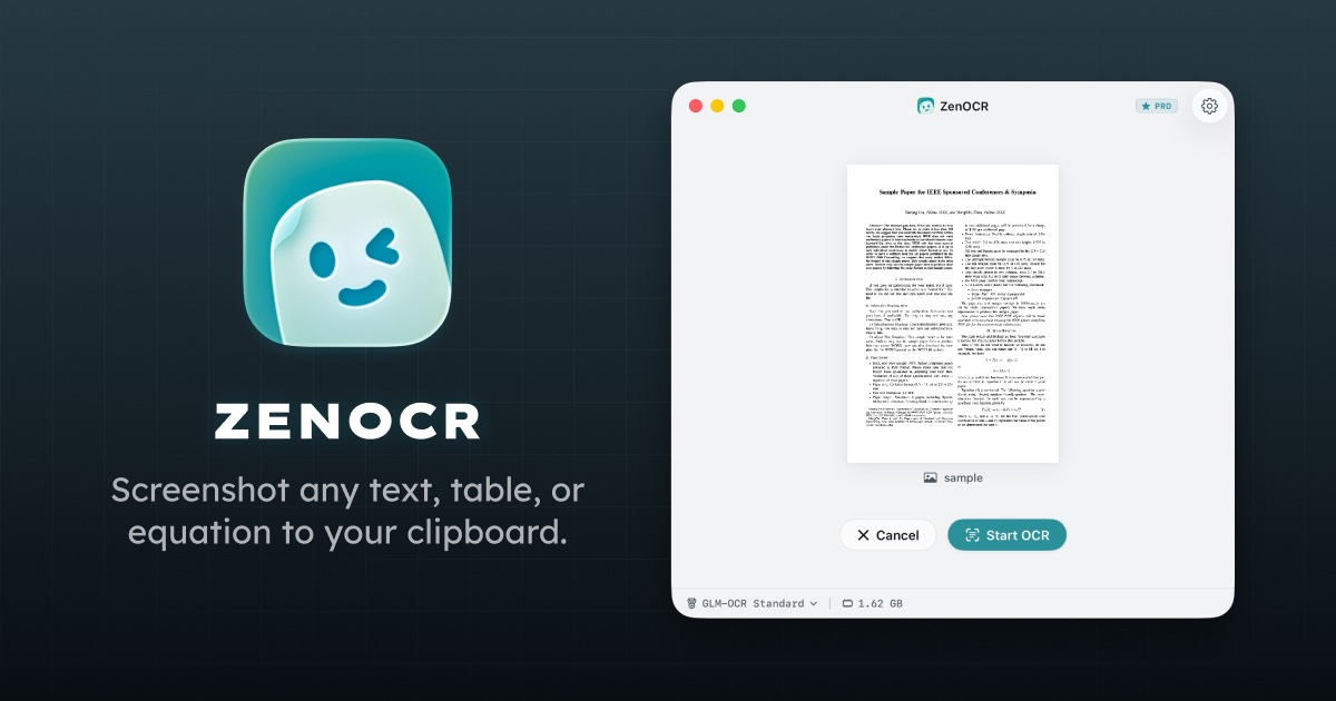 ZenOCR Mac OCR app — menu bar screenshot and PDF to text conversion