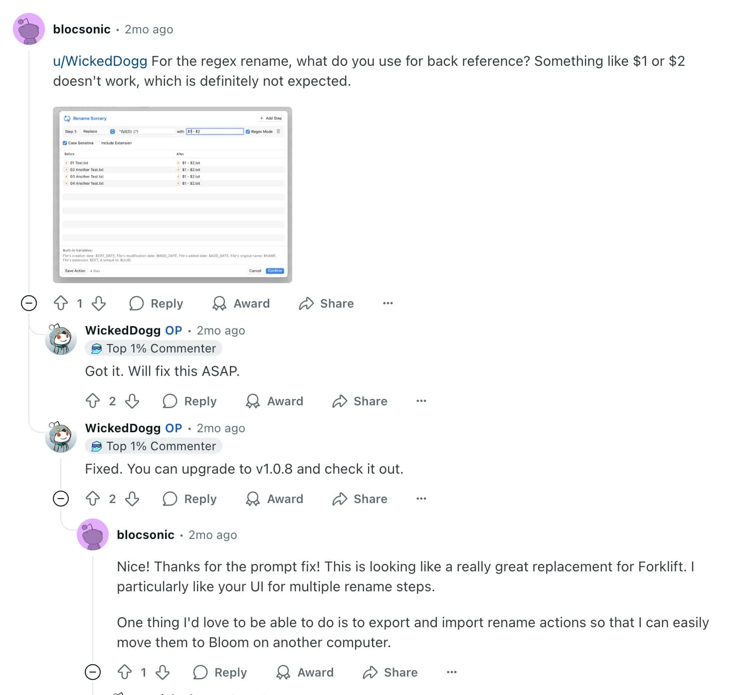 Reddit bug fix discussions