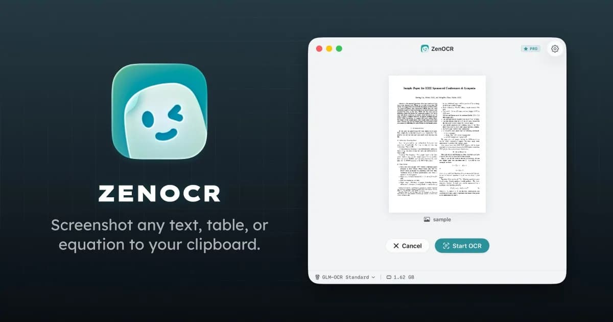 ZenOCR Mac OCR app, menu bar screenshot and PDF to text conversion