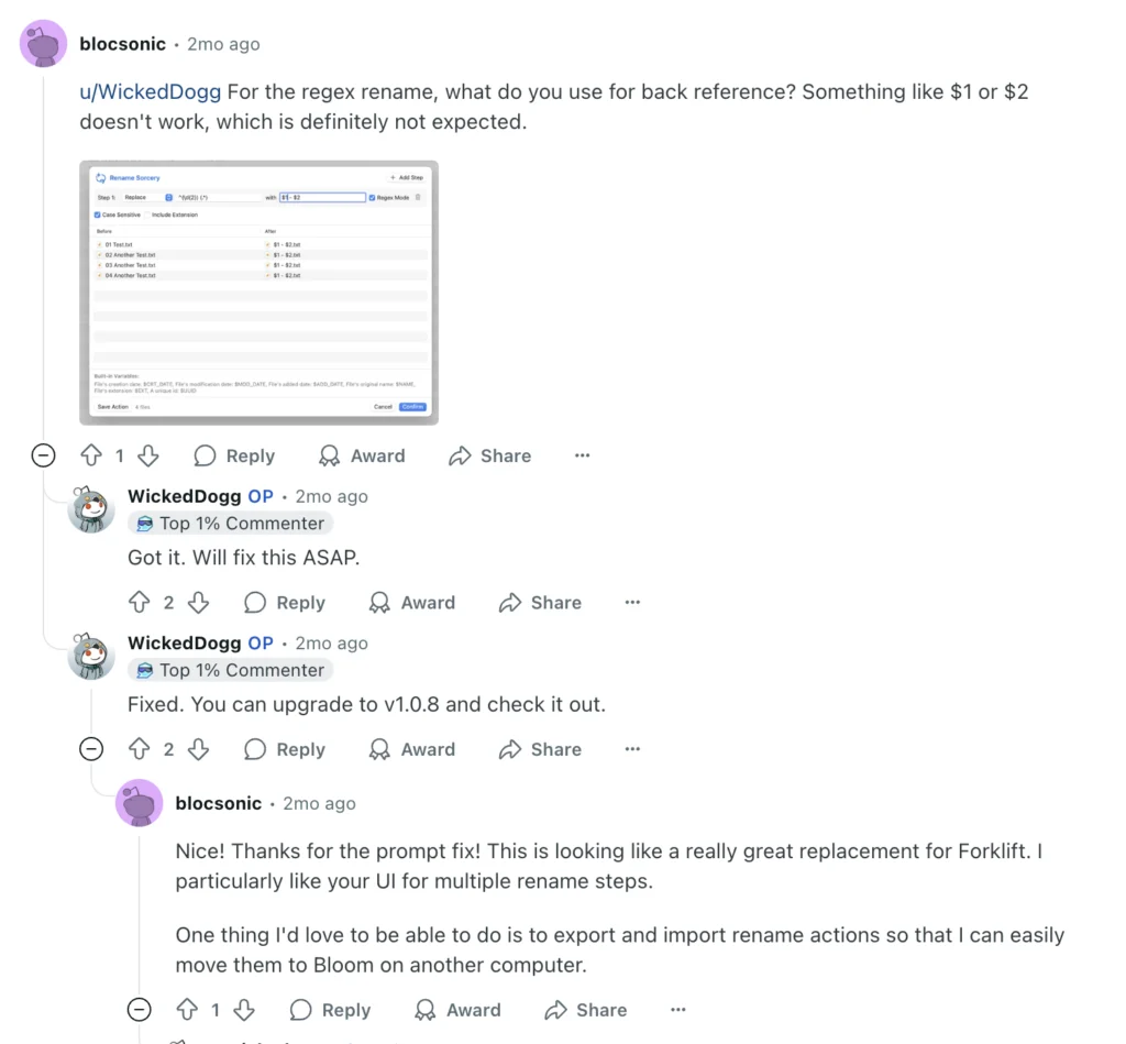 Reddit bug fix discussions